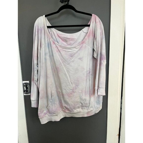 Torrid size 3 pink and white tie dye off the shoulder sweatshirt top - Picture 1 of 4